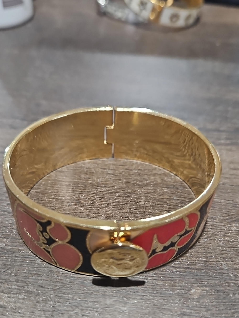Spartina 449 Daufuskie Gold-Tone Red and Black Enamel Bangle Bracelet